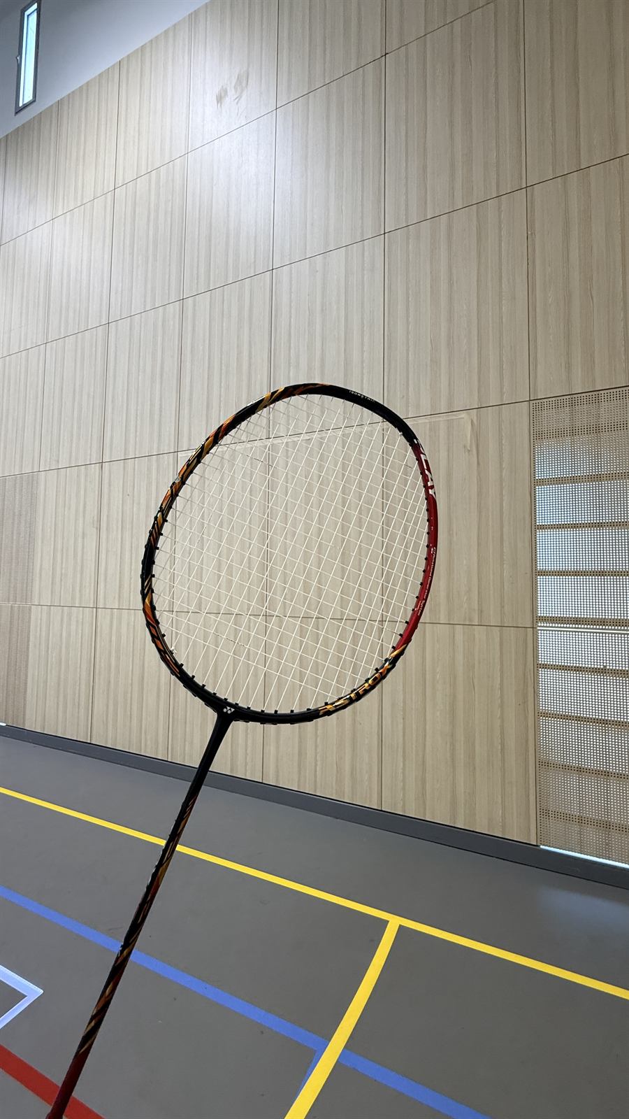 Yonex Astrox badminton racket freshly restrung by Slough Strings
