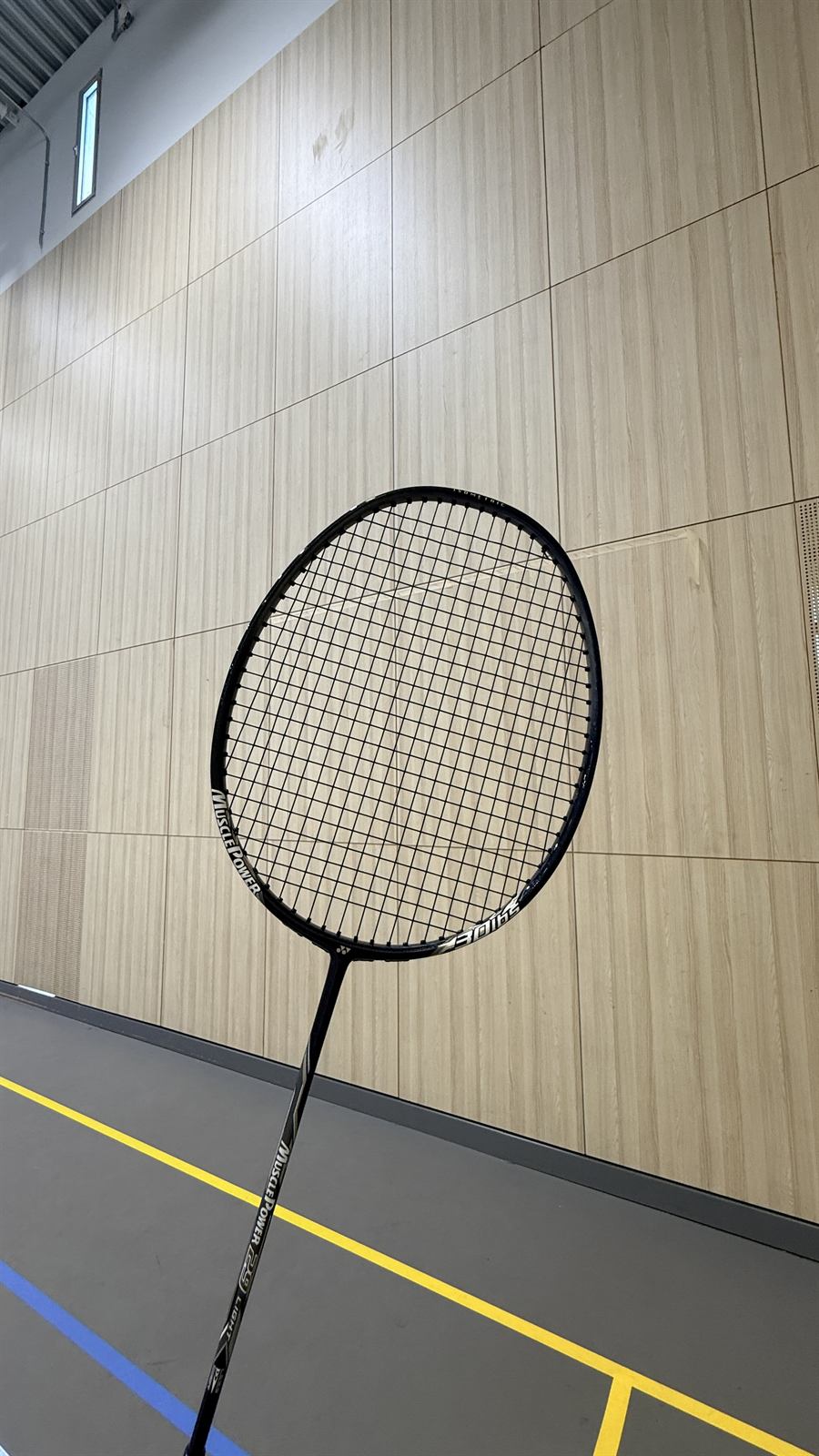 Yonex Muscle Power badminton racket freshly restrung by Slough Strings